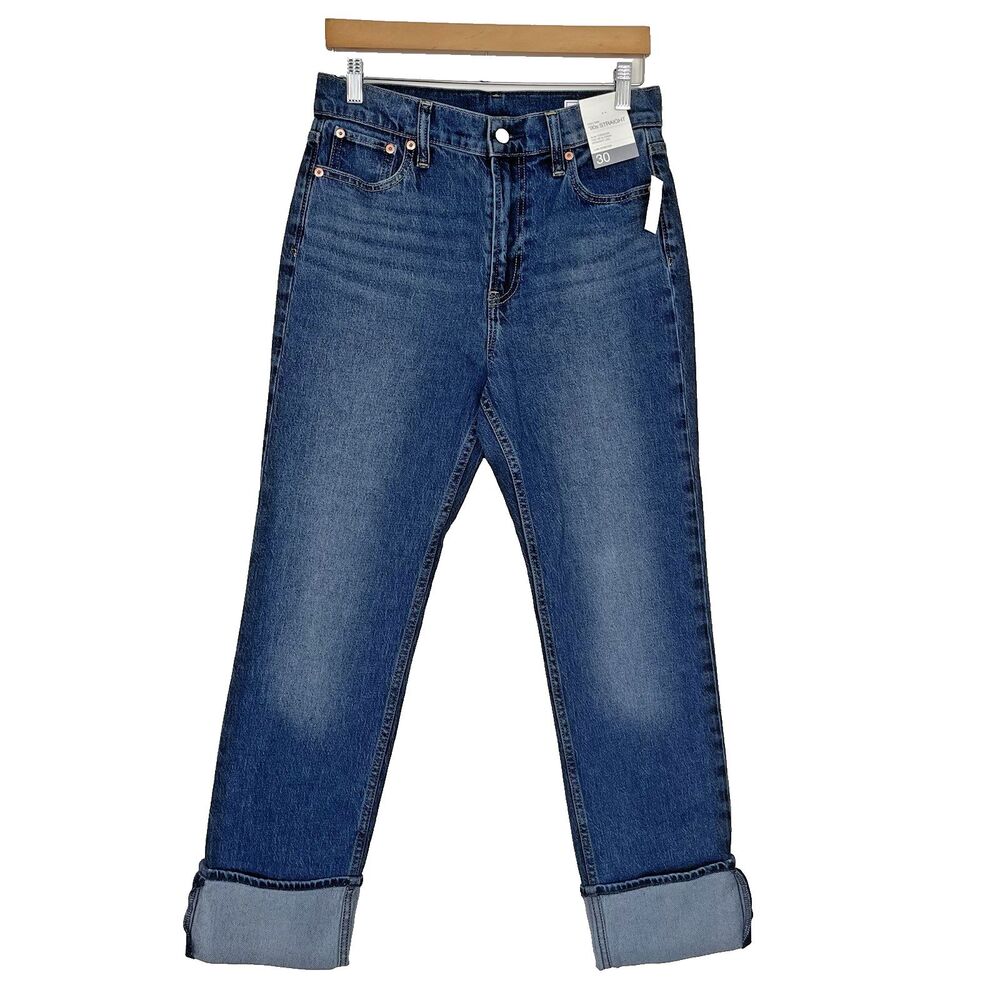 Gap 90s Straight High Rise Jeans Women Size 30/10R Cuffed Leg Cotton Blend NWT
